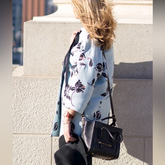 Zara Basic Floral Jacquard Coat Size Small Black White Structured - Picture 3 of 11